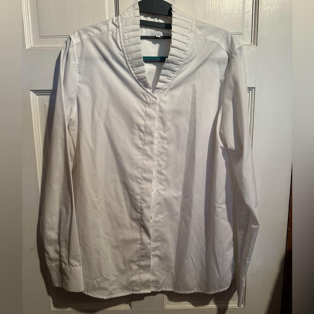 Foxcroft Cream Pleated V-Neck Blouse